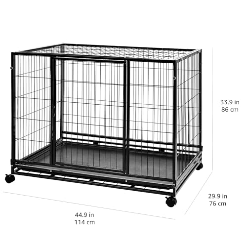 Amazon Basics - Portable Heavy Duty Stackable Dog Pet Kennel on Wheels with Tray, Black, 43.5" L x 29.8" W x 34.3" H - size: 44.9"L x 29.9"W x 33.9"H