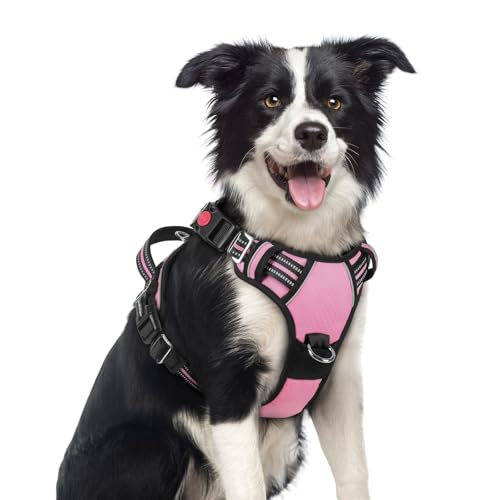 rabbitgoo Dog Harness Medium Sized, No Pull Dog Vest with 3 Buckles, Adjustable Soft Padded Pet Harness with Easy Control Handle and Reflective Strips, Light Pink, M - color: Light Pink, size: Medium