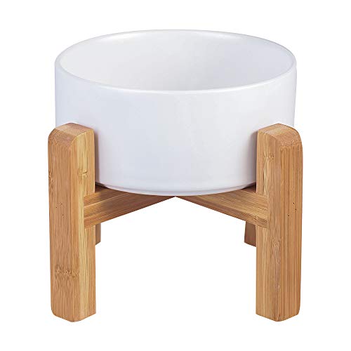 Ceramic Elevated Raised Cat Bowl with Wood Stand No Spill Pet Food Water Feeder Cats Small Dogs - color: White, size: Medium Dog Bowls 850ML*1