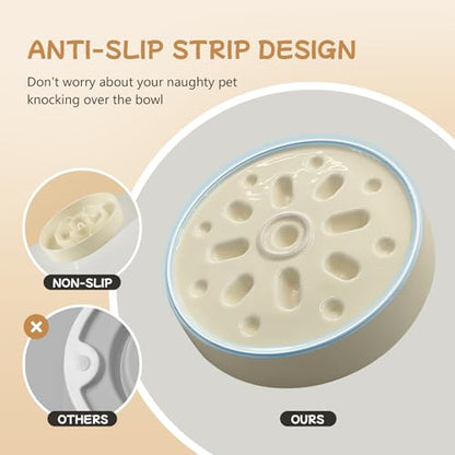 Havniva 6.1” Raised Slow Feeder Dog Bowls Set, 0.9 Cups Ceramic Slow Feeder Dog Bowl and 6.1” Dog Water Bowl with Elevated Wooden Stand Puzzle Dog Food Bowl for Small Dogs Anti-Gulping & Anti-Choking - color: 2 x Light Yellow+Stand-A, size: 6.1inch-New