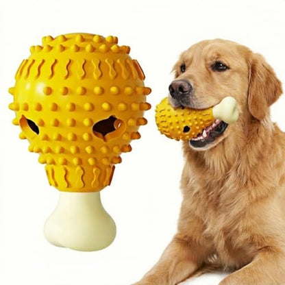 Fried-Chicken-Leg-Shaped Design Squeaky Treat Dispenser, Dog Chew Toys for Aggressive Chewers, TPR Durable Interactive Enrichment Puzzle Toy for Large Medium Small Breed Dogs