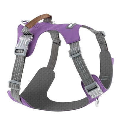 No Pull Dog Harness – Adjustable Reflective Nylon Vest for Small Medium Large Dogs, Escape Proof Training Harness with Leather Control Handle, Lightweight Aluminum Hardware (Purple, L) - color: Purple, size: L