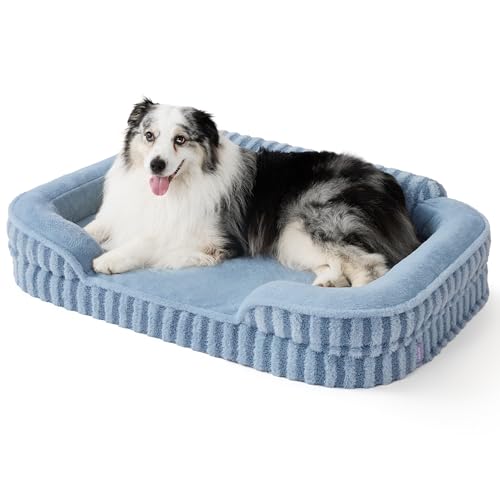 LE SURE Cute Dog Beds for Extra Large Dogs, Orthopedic Waterproof XL Pet Bed with Sides, High Back Non-Slip and Egg-Crate Foam Big Dog Couch Sofa with Washable Removable Cover, Blue - color: Blue, size: 42.0"l X 30.0"w X 7"th