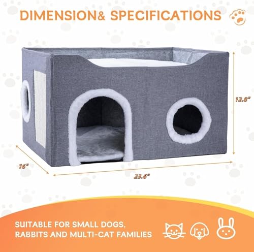 Cat House for Indoor Cats – Foldable Cat Cave & Covered Cat Bed, Cozy Hideaway for Small Pets and Large Cats (23.6"x16"x12.8"),Grey - style: Grey