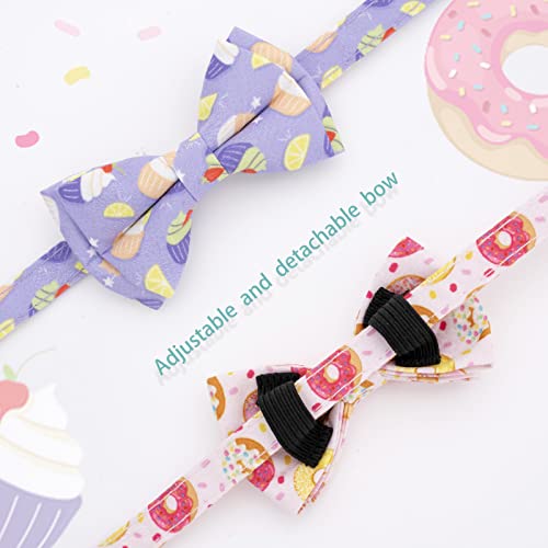Faygarsle 2 Pack Cute Cats Collar with Bell Breakaway Bowtie Cat Collars for Male Female Cat Soft Fancy Pink Purple Cat Collar with Ice Cream Doughnuts Pattern Summer Cat Collar for Boy Girl Cats - color: Ice Cream&Doughnuts