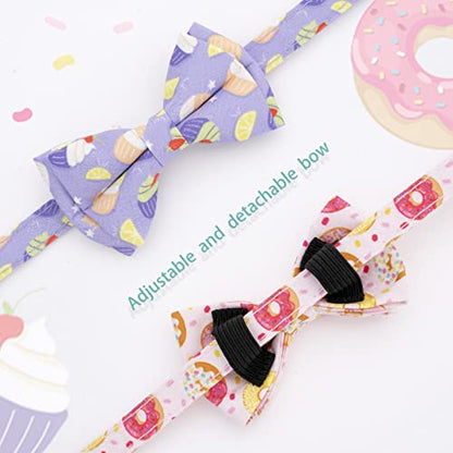 Faygarsle 2 Pack Cute Cats Collar with Bell Breakaway Bowtie Cat Collars for Male Female Cat Soft Fancy Pink Purple Cat Collar with Ice Cream Doughnuts Pattern Summer Cat Collar for Boy Girl Cats - color: Ice Cream&Doughnuts