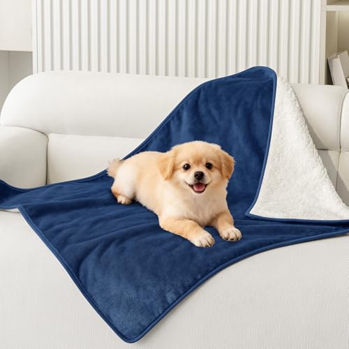 Smiry Waterproof Dog Bed Blanket, Leakproof Pet Throw Blanket for Bed Couch Sofa, Reversible Sherpa Fleece Furniture Protector Cover for Small Medium Large Dogs Cats (Navy Blue, 32x40 inches) - color: Navy Blue, size: 32x40 inches