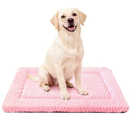 Dog Bed Mat, Reversible Dog Crate Pad for Medium Large Dogs & Cats, Soft Washable Kennel Mat with Non-Slip Bottom, Lightweight Pet Bed for Crate, Cage, Home and Travel(Pink, 35" L*23" W*1.5" Th) - color: pink, size: 35"L*23"W*1.5"Th