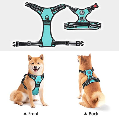 PoyPet No Pull Dog Harness, No Choke Front Lead Dog Reflective Harness, Adjustable Soft Padded Pet Vest with Easy Control Handle for Small to Large Dogs(Mint Blue,XS) - color: Mint Blue, size: XS