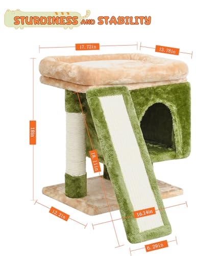 SYANDLVY Small Cat Tree for Indoor Cats, Cat Tower with Scratching Post, Modern Activity House for Large Cats, Condo with Board, Kittens Cave - color: Beige & Green