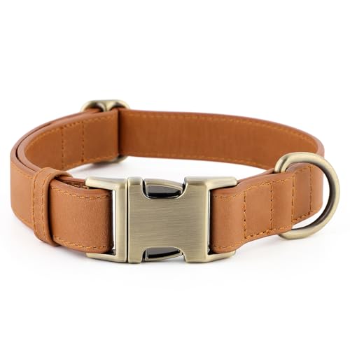 Plutus Pet Genuine Leather Dog Collar – Adjustable Pet Collar with Quick Release Metal Buckle, Soft Real Leather for Small Medium Large Dogs, Heavy Duty & Skin-Friendly (Light Brown, S) - color: Light Brown, size: S