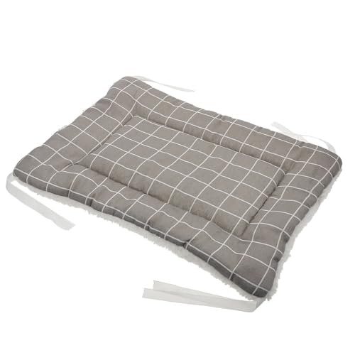 SEWACC Winter Thickened Plush Two-Sided Cat Mat 50x35cm Warm Soft Pet Cushion for Cat Cage Indoor Use Washable Gray Plaid Pet Pad