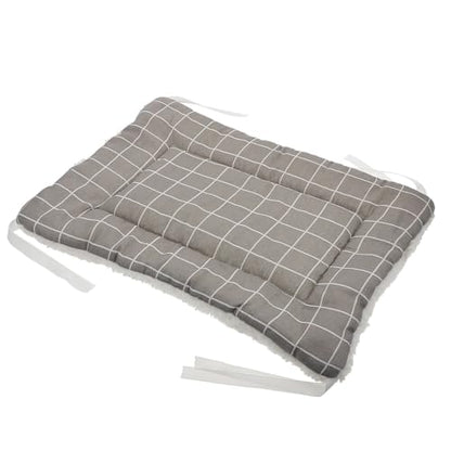 SEWACC Winter Thickened Plush Two-Sided Cat Mat 50x35cm Warm Soft Pet Cushion for Cat Cage Indoor Use Washable Gray Plaid Pet Pad