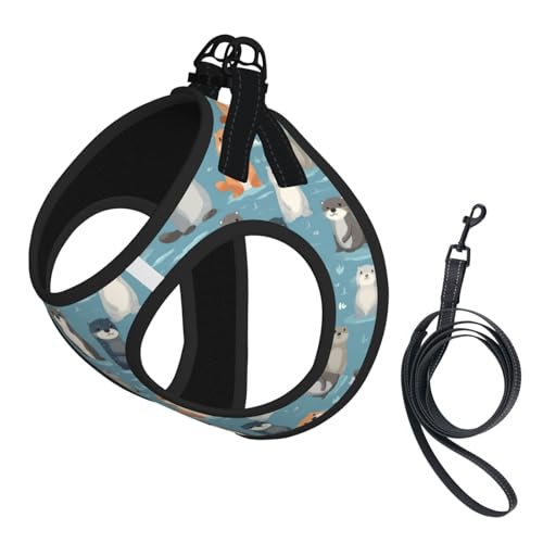 Otters Pet Harness Escape Proof Dog Harness Adjustable Mesh Padded Reflective Dog Vest Harness and Leash Set Large - color: Style 3, size: Large