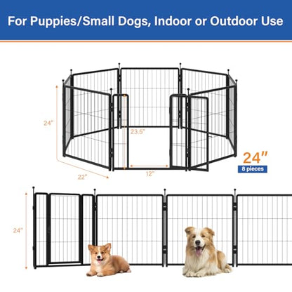 Dog Playpen 24 inch 8 Panels for Indoor & Outdoor Use – Heavy-Duty Metal Pet Fence with Ground Stakes, Rounded Ball Tops for Safety, Stable & Foldable Design, Easy to Assemble - size: 24inch, style: 8 Panels