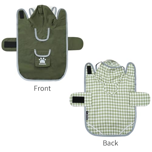 Dog Raincoat Reversible,Waterproof Dog Rain Coat Hooded Slicker Poncho with Reflective Strip, Plaid Double Layer Rain Jacket for Small Medium Large Dogs (Army Green, Medium(13-22lb)) - color: Army Green, size: Medium(13-22lb)