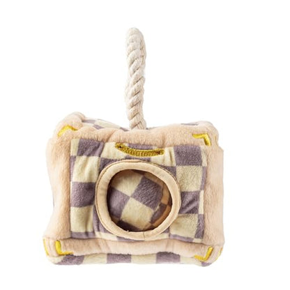 Haute Diggity Dog Chewy Vuiton Trunk Puzzle with 3 Plush Squeaky Dog Toys, Soft Durable Designer-Inspired Stuffed Puppy Chew Toys for Small & Medium Dogs, Machine-Washable (Tan Checker) One Size - color: Brown Trunk, size: One Size