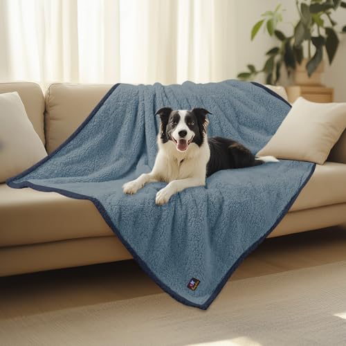 Luciphia Waterproof Pet Blanket for Medium Large Dogs Soft Cat Sherpa Calming Thick Cover Leakproof Cozy Puppy Sofa Bed Car Couch Protector(Blue/Navy,63x50 inches) - color: Blue/Navy, size: 63x50 inches
