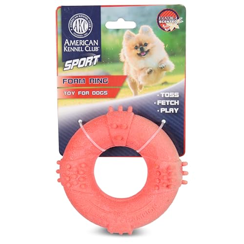 AKC Sport TPR Toys for Aggressive Chewers – Durable Rope Frisbee, Foam Ring & Spiked Football – Vanilla Scented, Great for Heavy Chewers - color: Ring