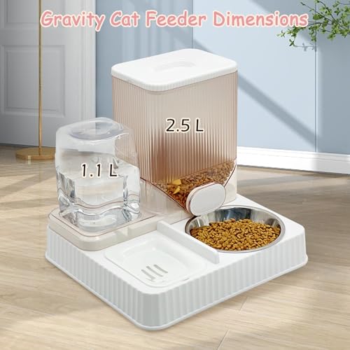 Fhiny Gravity Cat Feeder & Water Dispenser, 2 in 1 Automatic Puppy Waterer Removable Stainless Steel Food Bowls Set Self Feeding Pet Food Storage for Cat Kitten Puppy Easy Clean (White) - color: White-Metal Bowl
