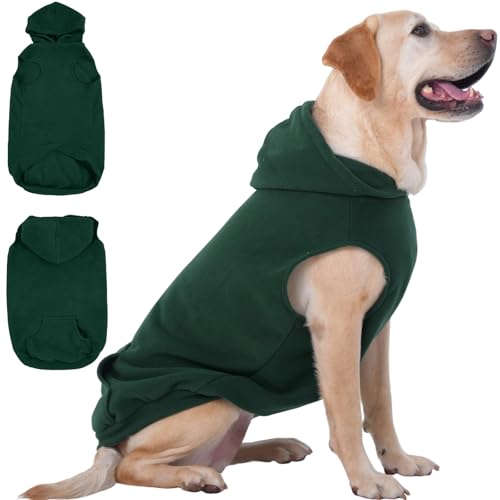 IECOii XXL Dog Hoodie for Large Dogs, Fleece Dog Sweatshirt for Large Breed Male Female Dogs,Pet Pouch Hoodie Winter Sweater Coat with Leash Hole, Warm & Lightweight Outfit for Pitbull, Green, 2XL - color: Green, size: XX-Large