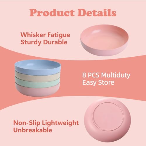 [8 Pack] Cat Dishes Whisker Friendly, Shallow Wide Pet Food and Water Bowl, 5.5 Inch Cat Food Dish, Friendly Wet Feeding Bowl, Durable Wheat Straw Pet Bowls, Pet Plate for Kittens (Indoor/Outdoor) - size: 8 Pack