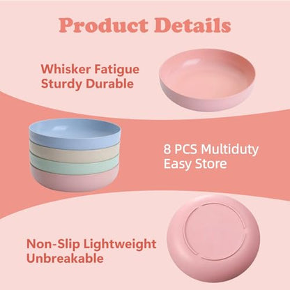 [8 Pack] Cat Dishes Whisker Friendly, Shallow Wide Pet Food and Water Bowl, 5.5 Inch Cat Food Dish, Friendly Wet Feeding Bowl, Durable Wheat Straw Pet Bowls, Pet Plate for Kittens (Indoor/Outdoor) - size: 8 Pack