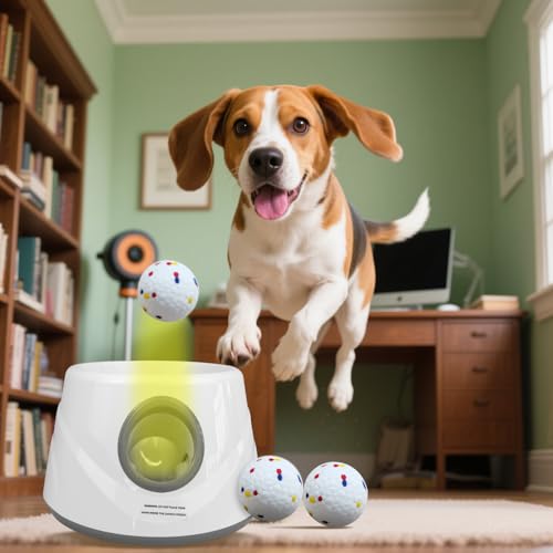 Automatic Ball Launcher for Dogs with 6 ETPU Balls, White, Adjustable Distance 20-45ft, USB Rechargeable, Interactive Dog Toy (Gary) - color: Grey-Standard