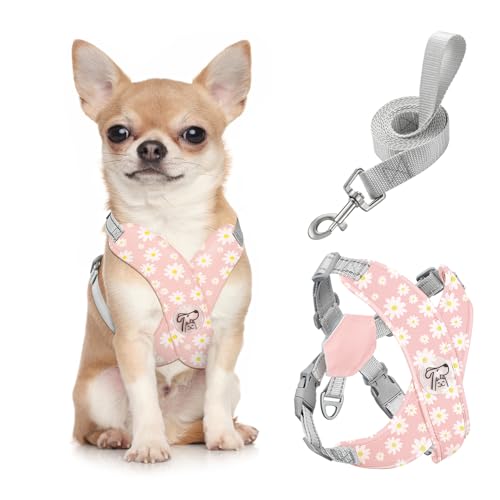 Pawaboo Small Dog Harness and Leash Set, Puppy Harness X-Frame No Pull No Choke, Dog Vest Harness Adjustable for Small Medium Sized Dogs,Soft Breathable Pet Harness for Walking Outing, S, Pink Daisy - color: B-Pink Daisy, size: S(Neck 12.6-16.5" Chest 12.
