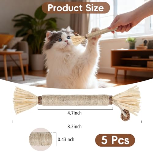 5 Pack Silvervine Sticks Cat Toys, Natural Chew Kitten Teething Toys for Cleaning, Matatabi Catnip Treat Toys, Catmint Silver Vine Sticks for Bored Indoor Kitty