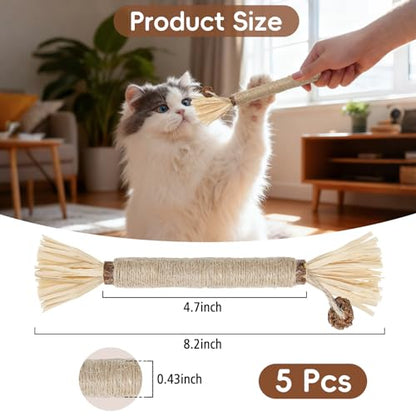 5 Pack Silvervine Sticks Cat Toys, Natural Chew Kitten Teething Toys for Cleaning, Matatabi Catnip Treat Toys, Catmint Silver Vine Sticks for Bored Indoor Kitty