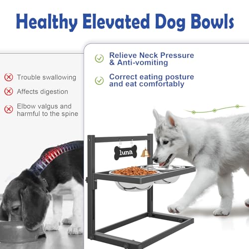 Elevated Dog Bowls for Medium and Small Dogs, 5 Height Adjustable & 2 Stainless Steel Bowls 800ml/27oz, Raised Food Dog Water Stand - color: Metal 27oz Bowls, size: Small dogs