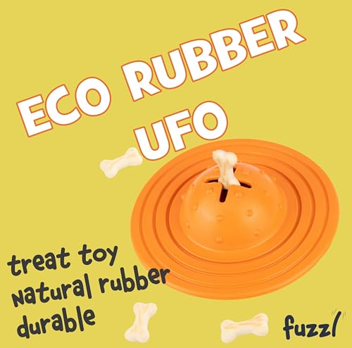 Fuzzl Eco Rubber Chuck & Treat Sky Saucer - Orange - Long Lasting Dog Chew Toys for Aggressive Chewers Strong Dog Toy for Dogs Durable Puppy Toys - style: UFO Orange