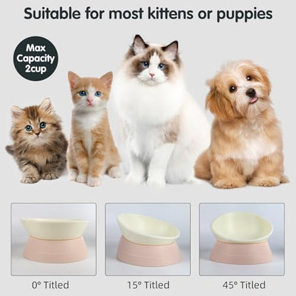 Bulldog Bowl Anti-Slip Dog Cat Dish Detachable Rubber Dog Bowl Pet Sterile Tilted Pet Feeder Slope Base (Lightpink, 2 Cup (Small/Medium Dog)) - color: Lightpink, size: 2 Cup ( Small/Medium Dog )