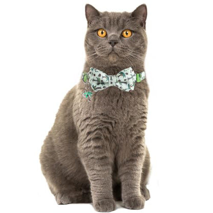 Cat Collar Breakaway with Cute Bow Tie Bandana and Bell Coconut Tree Accessories for Kitty Adjustable Safety - color: coconut tree