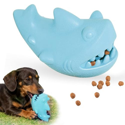 Treat Dispensing Dog Toys for Aggressive Chewers – Durable Natural Rubber Chew Toys for Medium/Large Dogs, Interactive Enrichment Toy Relieves Boredom, Anxiety & Cleans Teeth, Dishwasher Safe - color: Sky-Blue Shark