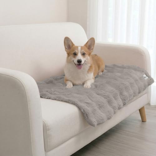 Paw Inspired Waterproof Dog Blanket, Soft Faux Fur Throw with Fur-Resistant Fleece, Washable Pet Blanket, Waterproof Protection for Couch, Bed, Furniture, Crate, Car (40x30, Gray) - color: Gray, size: 40x30"