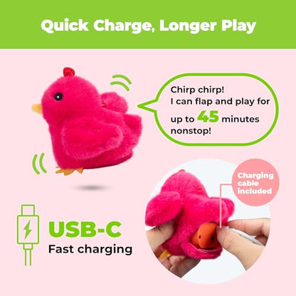 Catify Best Pet Supplies Flapping Duckling, Chick & Bird Cat Toy - Motion-Activated Wings Realistic Chirps, Catnip-Infused Plush, USB Rechargeable Indoor Cats & Kittens, Self-Play Enrichment - Fuchsia - color: Flapping Chick Fuchsia