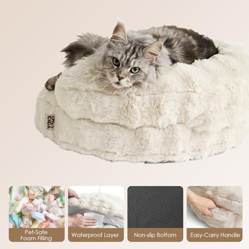 EHEYCIGA Dog Bed Medium Size Dog, Fluffy Small Dog Couch with Removable Washable Cover, Bolster Pet Sofa, Waterproof and Non-Slip, 30" x 30"x 8.5", Cream - color: Cream, size: 30"L x 30"W x 8.5"Th
