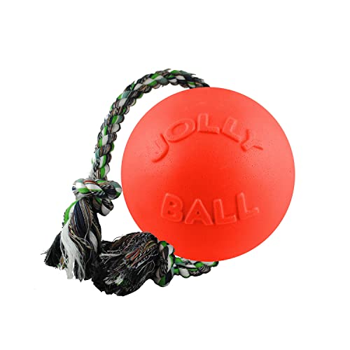 Jolly Pets Romp-n-Roll Rope and Ball Dog Toy, 4.5 Inches/Small, Orange - color: Orange, size: Small (4.5 in)