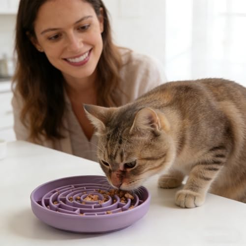 Silicone Slow Feeder Bowl, with Non-Slip Suction Cups, Anti-Choking, Puppy Puzzle Bowl, Slows Down Eating Speed, Relieves Anxiety, Suitable for S&M Sized Dogs and Cats(Purple) - color: Purple