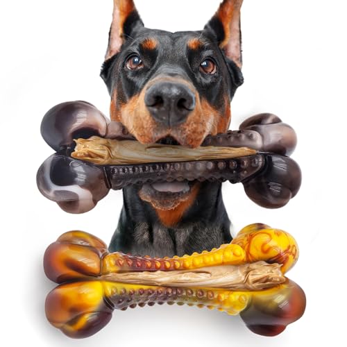 Dog Chew Toys for Aggressive Chewers, 2Pack Indestructible Dogs Bone Toy for Large Small Medium Breeds, Durable Tough Nylon Dog Toys To Keep Them Busy, Puppy Teething Dogs Toy Bone, Beef&Bacon Flavor - color: Real Bacon&Beef