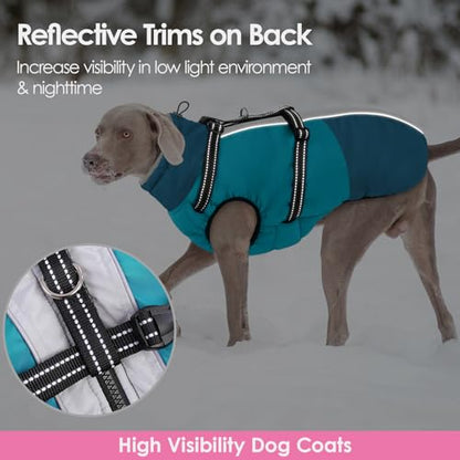 AOFITEE Dog Coat, Warm Dog Jacket with Harness Built-in, Waterproof Medium Dogs Cold Weather Coat with Zipper, Reflective Fleece Lined Pet Snow Jackets for Pug, Jack Russell, Boston Terrier, M - color: PineGreen, size: Medium