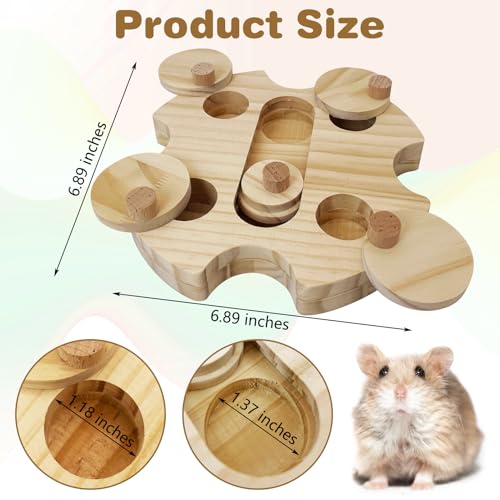 Hamster Foraging Toys Boredom Breaker Pet Rat Foraging Toys Bunny Puzzle Toys for Rabbits Interactive Bunny Toys Wooden Hamster Enrichment Toys for Guinea Pig Chinchillas Small Rodents,6-Hole