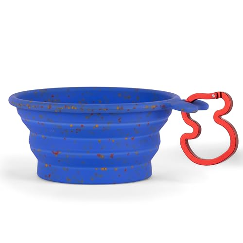 The Dodo Collapsible Dog Bowl, Blue; Travel Dog Bowl That Folds Flat and Clips with Carabiner for Easy Storage and Carry - color: Blue