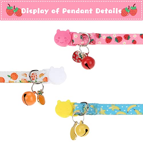 Breakaway Cat Collars with Bell & Cute Pendants, 3 Pack Safety Buckle Kitten Collars, Adjustable Pet Collar Ideal for Girl Boy Cats Puppy (Fruit Pattern) - color: Style A - Fruit