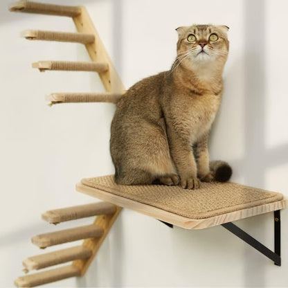 Wall Cat Tree for Climbing, 1PC Four-Step Cats Climber Shelf with Jute Scratcher Rope, Space-Saving Cat Shelf for Scratching & Resting - color: 1 Pack 4 Steps