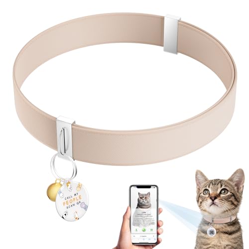 Cat Collar with QR Code Name Tag, Stretch Elastic Quick Release, Cat ID Tag Personalized, Ultra-Durable, Non Breakaway Lightweight Kitten Collar Fits Most Girl Boy Small Large Cats (Khaki) - color: Khaki