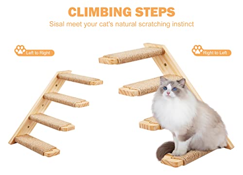 Cat Wall Furniture Set, 2PCS Cat Shelves & 2PCS 4 Steps Wall Shelves Stairs Tower Climbing Scratching Perches for Climbing Sleeping, Playing - color: Wood Shelf, size: Combo A (4 Pieces)