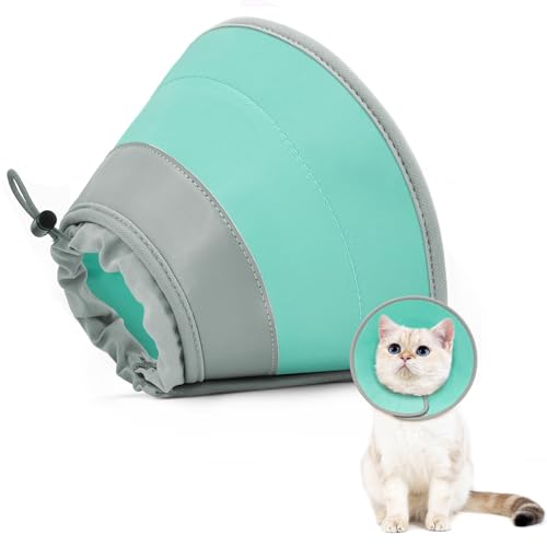Cat Cone Collar Soft to Stop Licking, Adjustable, Foldable Lightweight Kitten Cones After Surgery Recovery for Cats & Kittens, Cat Cone Alternative, Easy Eating (Solid Green, M) - color: Solid Green, size: M